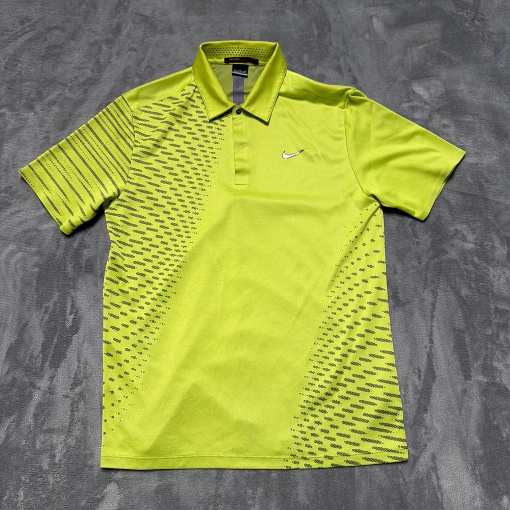Nike Tiger Woods Golf Polo Mens Medium Neon Green Dri-Fit Short Sleeve Volt